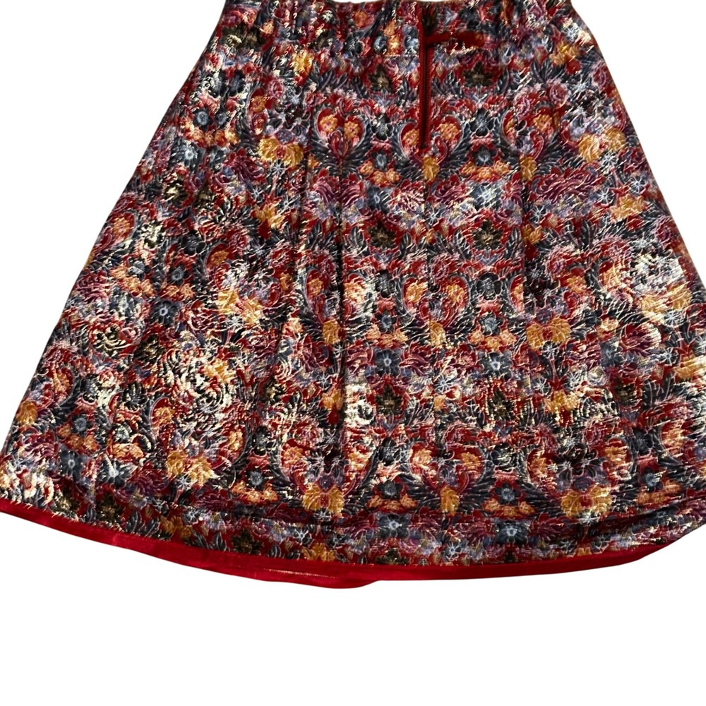 Anthropologie Maeve Rosia Floral Metallic Pleated Brocade Skirt Size‎ XS